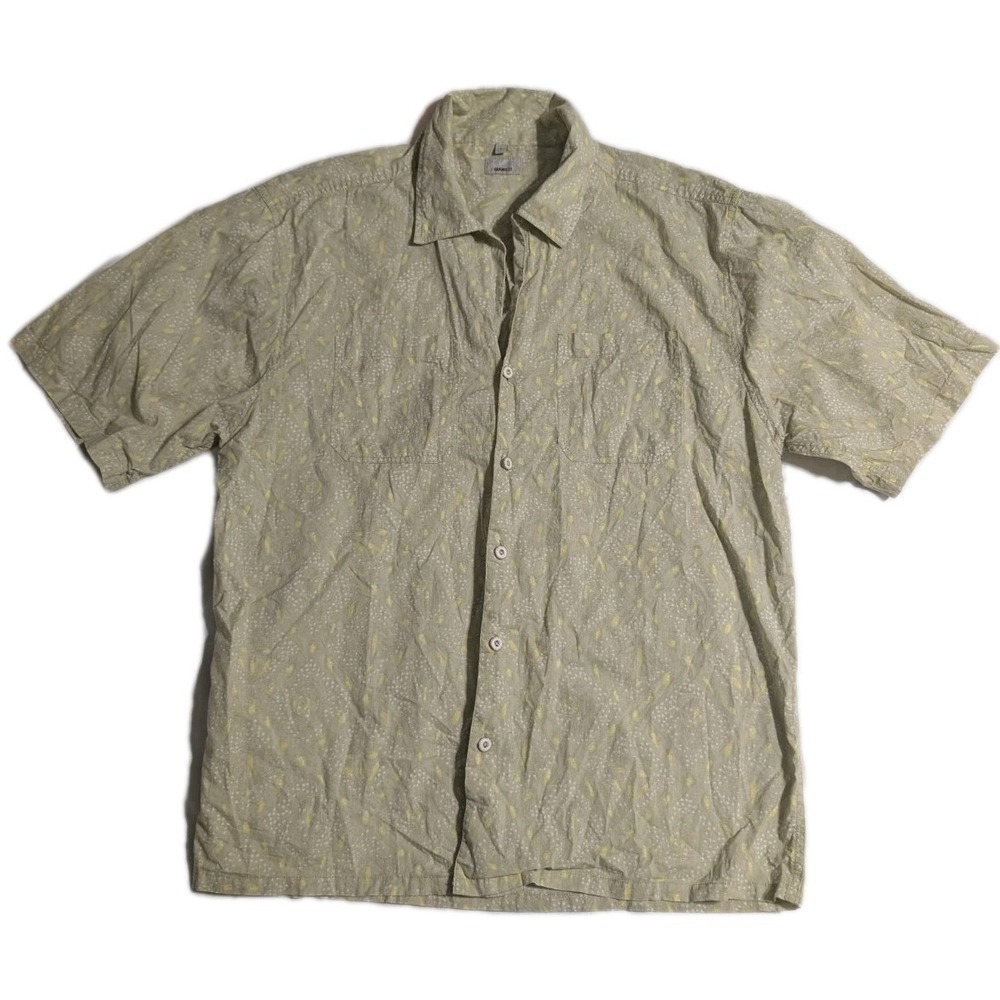 Gramicci Men's L Short Sleeve Casual Shirt Tan Abstract‎ Print Cotton Read
